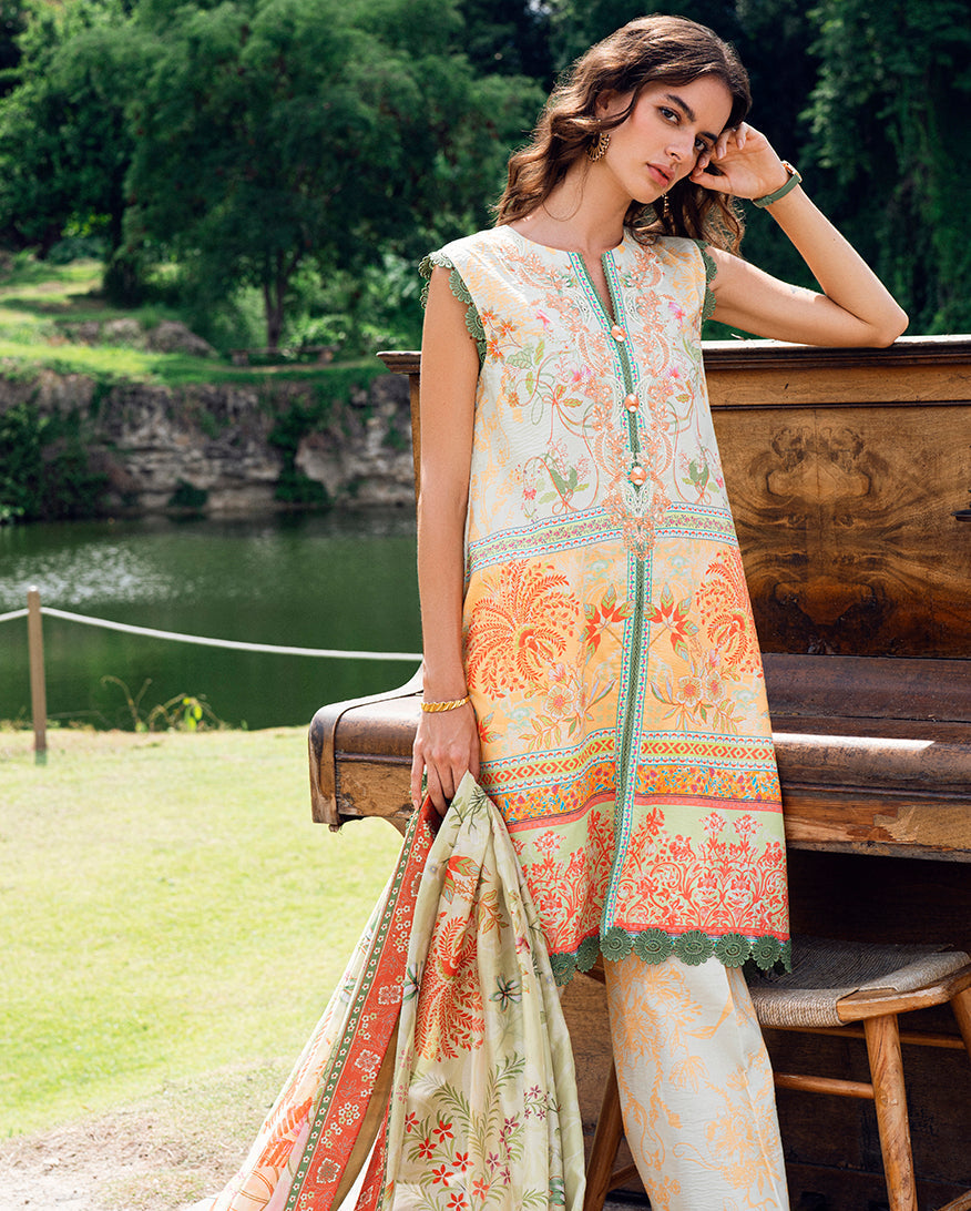 Roheenaz | Garden Veal Printed Lawn 25 | Gold Riddle by Roheenaz - Designer Dress - Type: Ladies Clothes - Available at Libayah - 100% Original