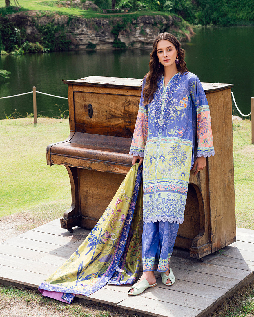 Roheenaz | Garden Veal Printed Lawn 25 | Inky Bloom by Roheenaz - Designer Dress - Type: Ladies Clothes - Available at Libayah - 100% Original