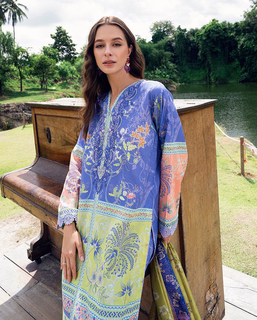 Roheenaz | Garden Veal Printed Lawn 25 | Inky Bloom by Roheenaz - Designer Dress - Type: Ladies Clothes - Available at Libayah - 100% Original