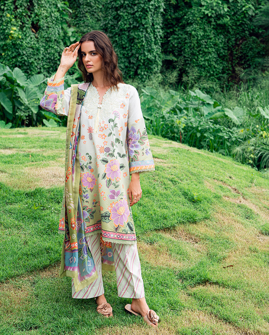 Roheenaz | Garden Veal Printed Lawn 25 | Melon Muse by Roheenaz - Designer Dress - Type: Ladies Clothes - Available at Libayah - 100% Original