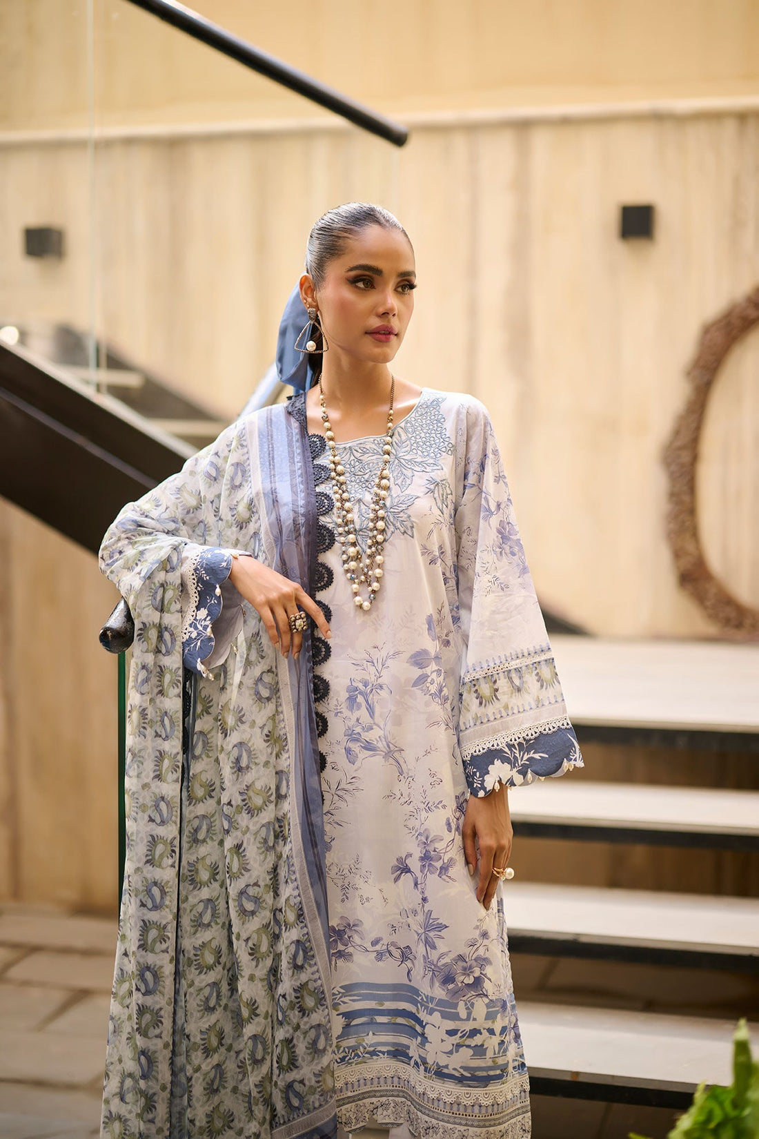 Dhanak | Lawn Collection SS-24 | 3185-Sky Blue by Dhanak - Designer Dress - Type: Ladies Clothes - Available at Libayah - 100% Original