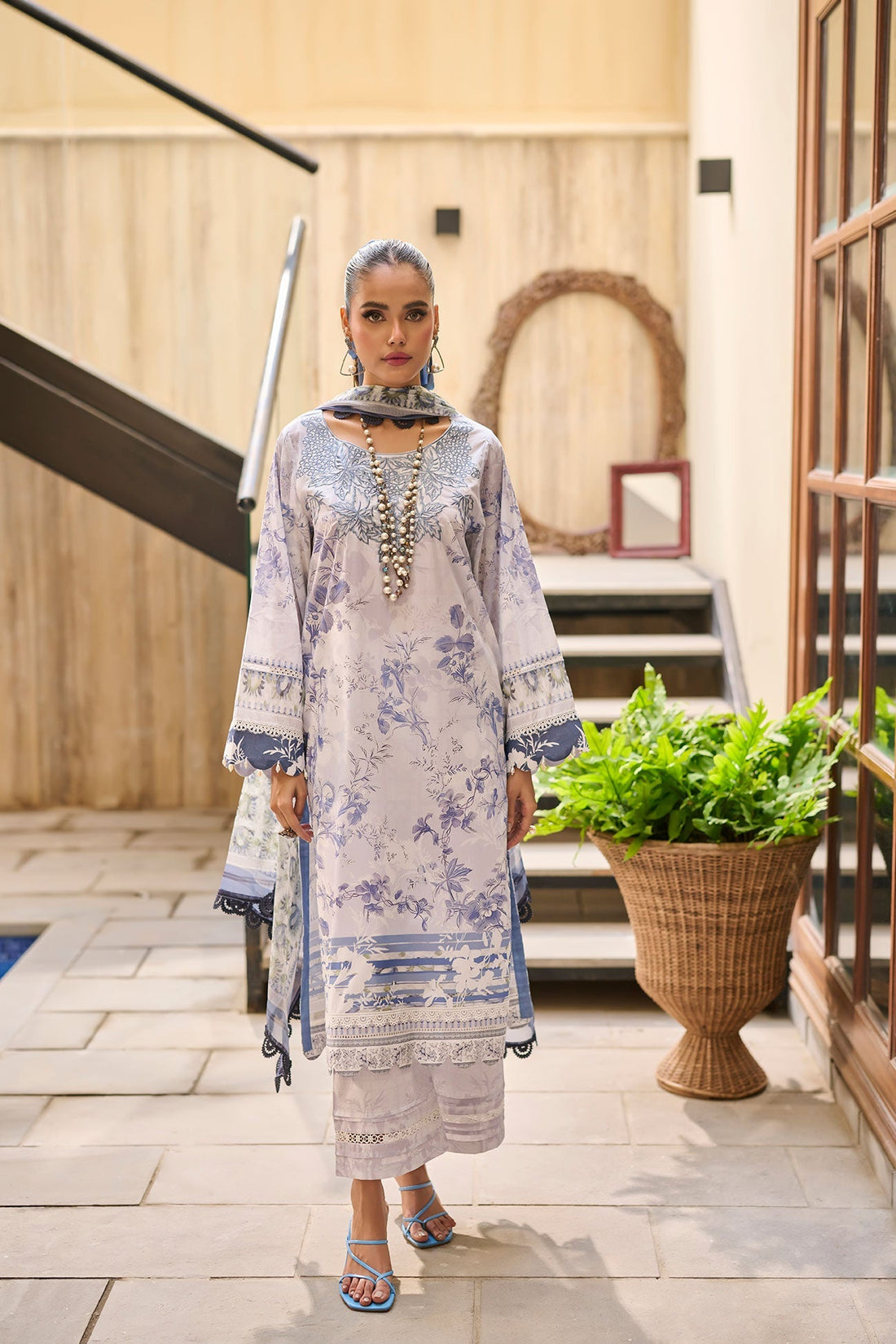 Dhanak | Lawn Collection SS-24 | 3185-Sky Blue by Dhanak - Designer Dress - Type: Ladies Clothes - Available at Libayah - 100% Original