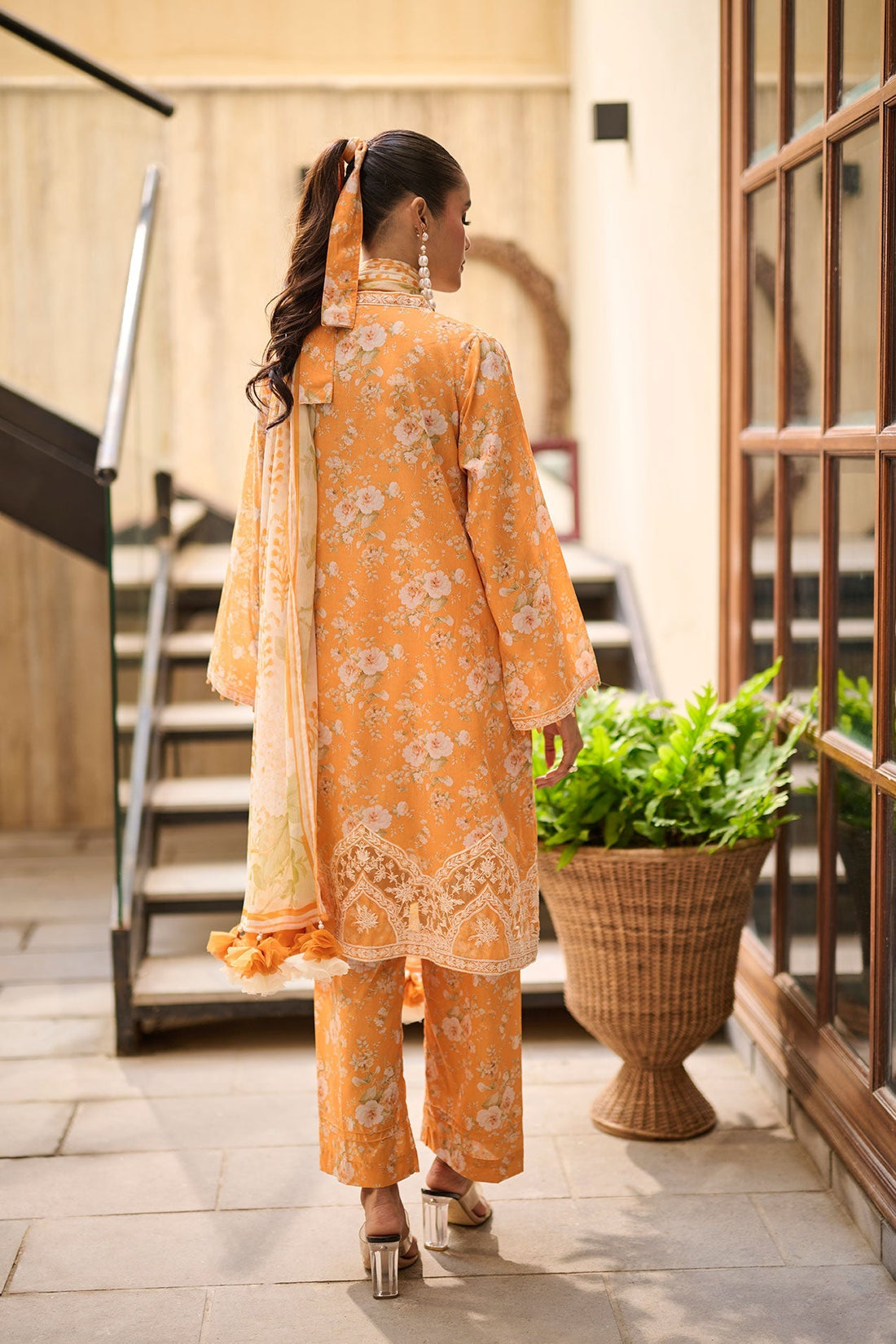Dhanak | Lawn Collection SS-24 | 3190-Orange by Dhanak - Designer Dress - Type: Ladies Clothes - Available at Libayah - 100% Original