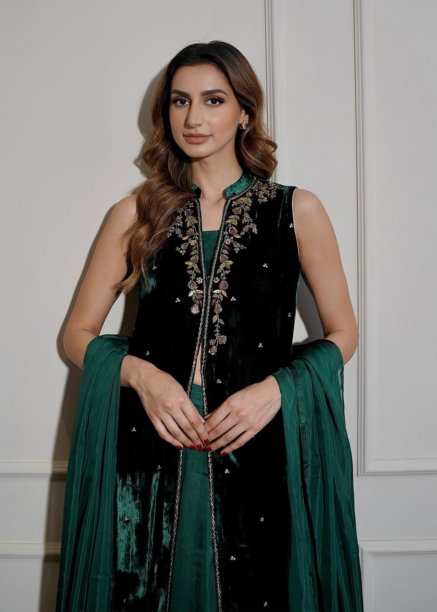 Mahum Asad | Voila Velvets | Emerald by Mahum Asad - Designer Dress - Type: Ladies Clothes - Available at Libayah - 100% Original