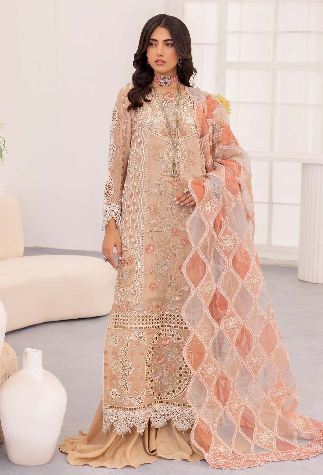 Adans Libas | Chantelle Chiffon | PEACH JASPER by Adans Libas - Designer Dress - Type: Formal - Available at Libayah - 100% Original