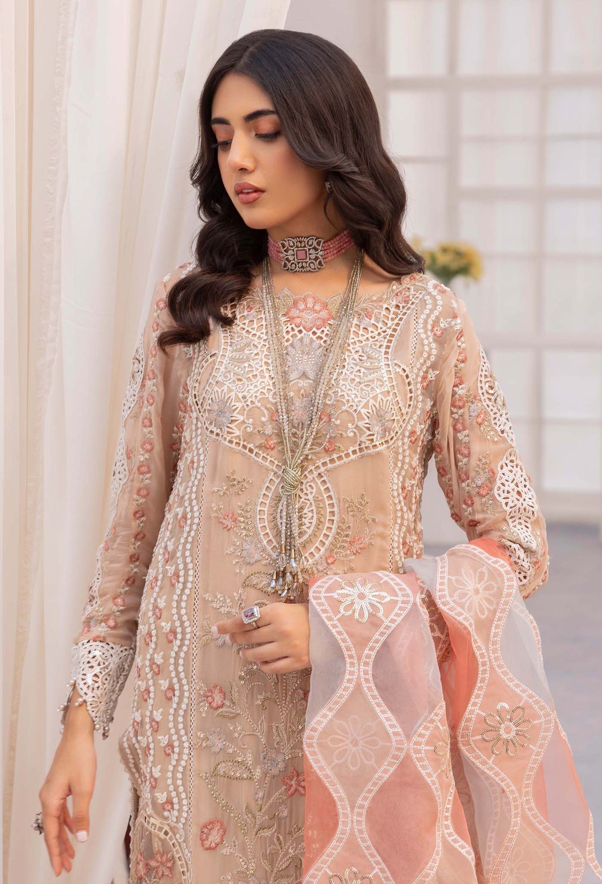 Adans Libas | Chantelle Chiffon | PEACH JASPER by Adans Libas - Designer Dress - Type: Formal - Available at Libayah - 100% Original