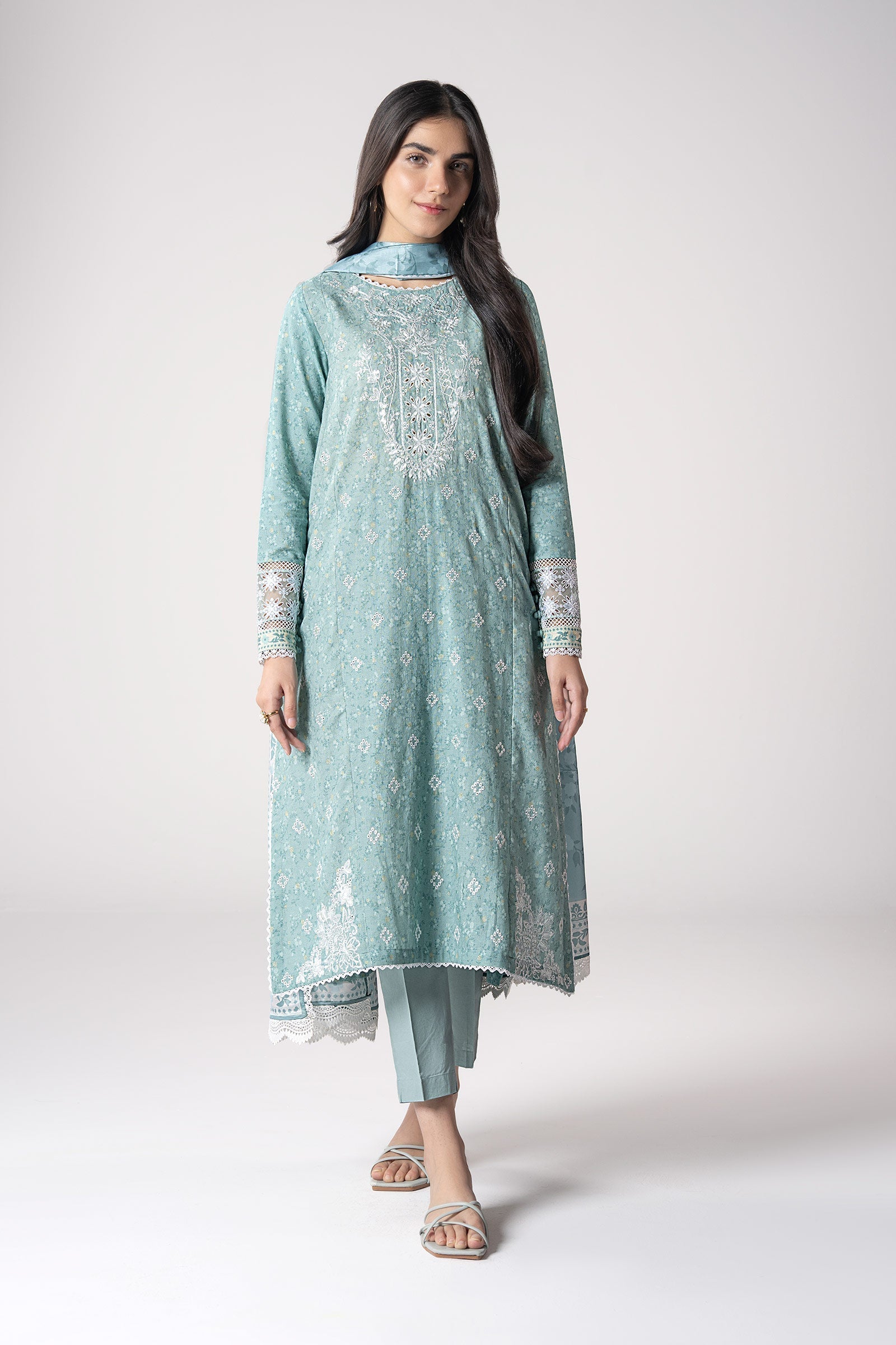 Maria B | Basics RTW | 3 Pc Embroidered Mesh Lurex Dots Suit | MB-CS25-142 by Maria B - Designer Dress - Type: Ladies Clothes - Available at Libayah - 100% Original