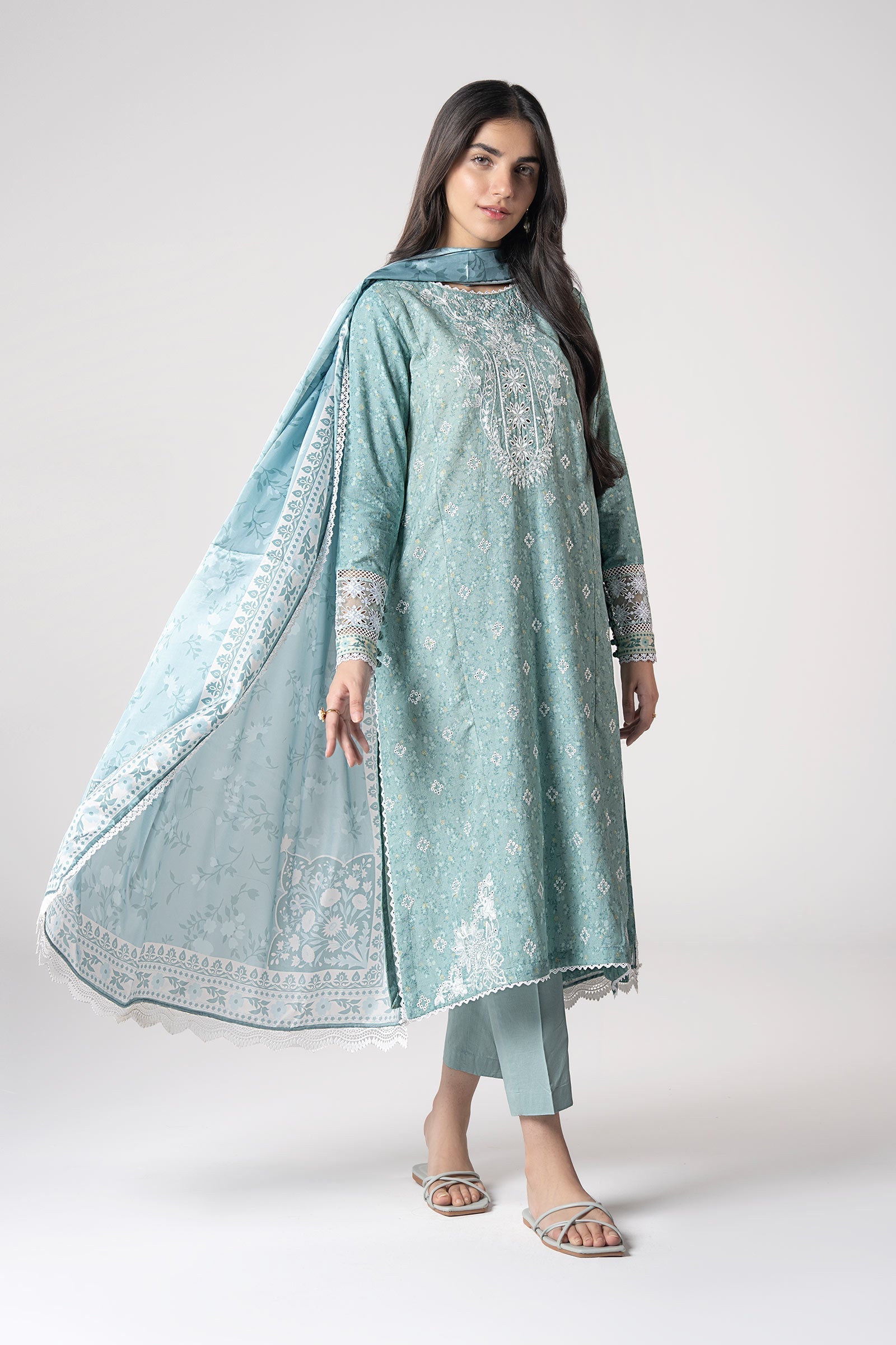 Maria B | Basics RTW | 3 Pc Embroidered Mesh Lurex Dots Suit | MB-CS25-142 by Maria B - Designer Dress - Type: Ladies Clothes - Available at Libayah - 100% Original