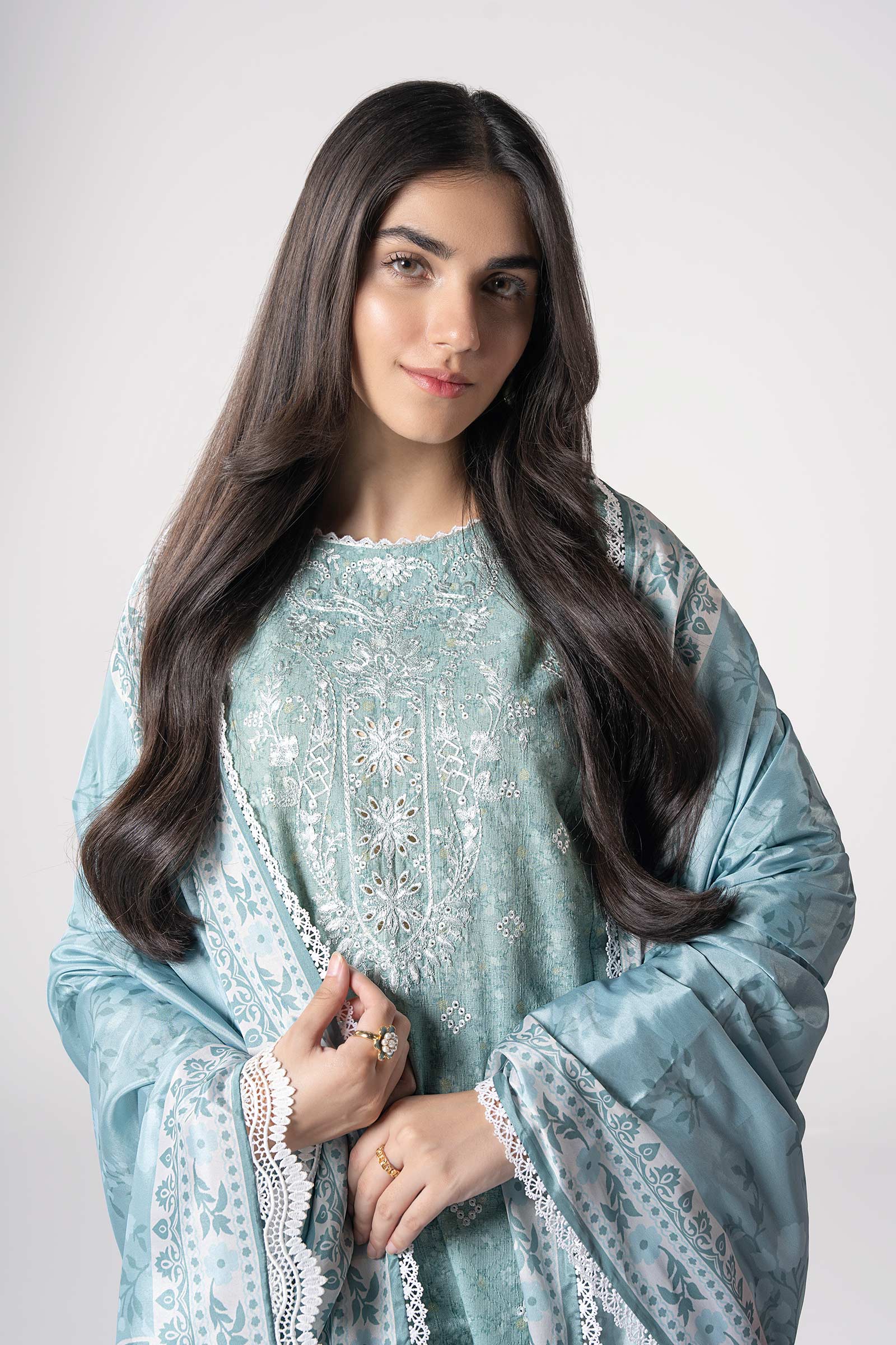 Maria B | Basics RTW | 3 Pc Embroidered Mesh Lurex Dots Suit | MB-CS25-142 by Maria B - Designer Dress - Type: Ladies Clothes - Available at Libayah - 100% Original