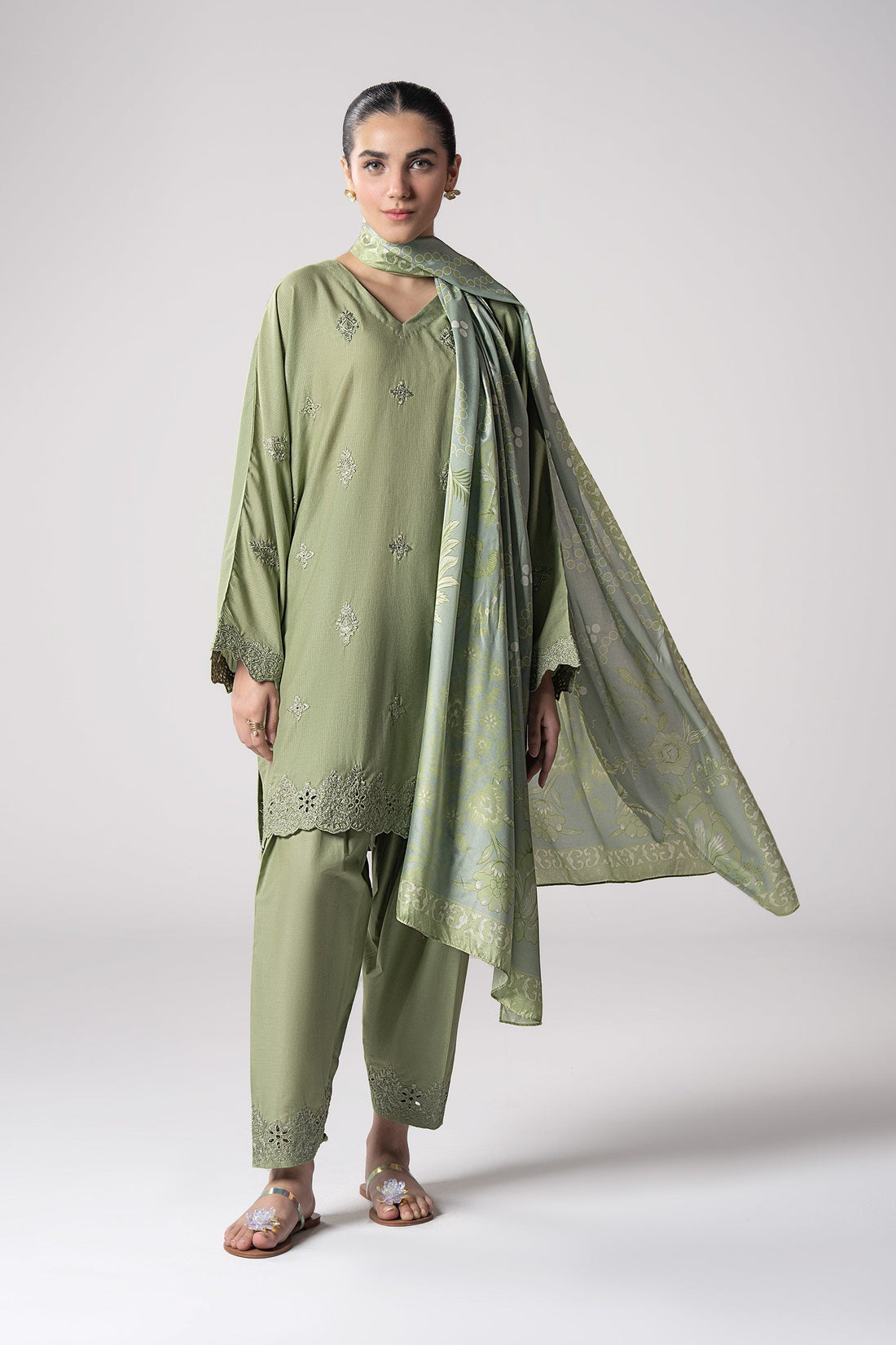 Maria B | Basics RTW | 3 Pc Embroidered Lurex Stripe Suit | MB-CS25-143 by Maria B - Designer Dress - Type: Ladies Clothes - Available at Libayah - 100% Original