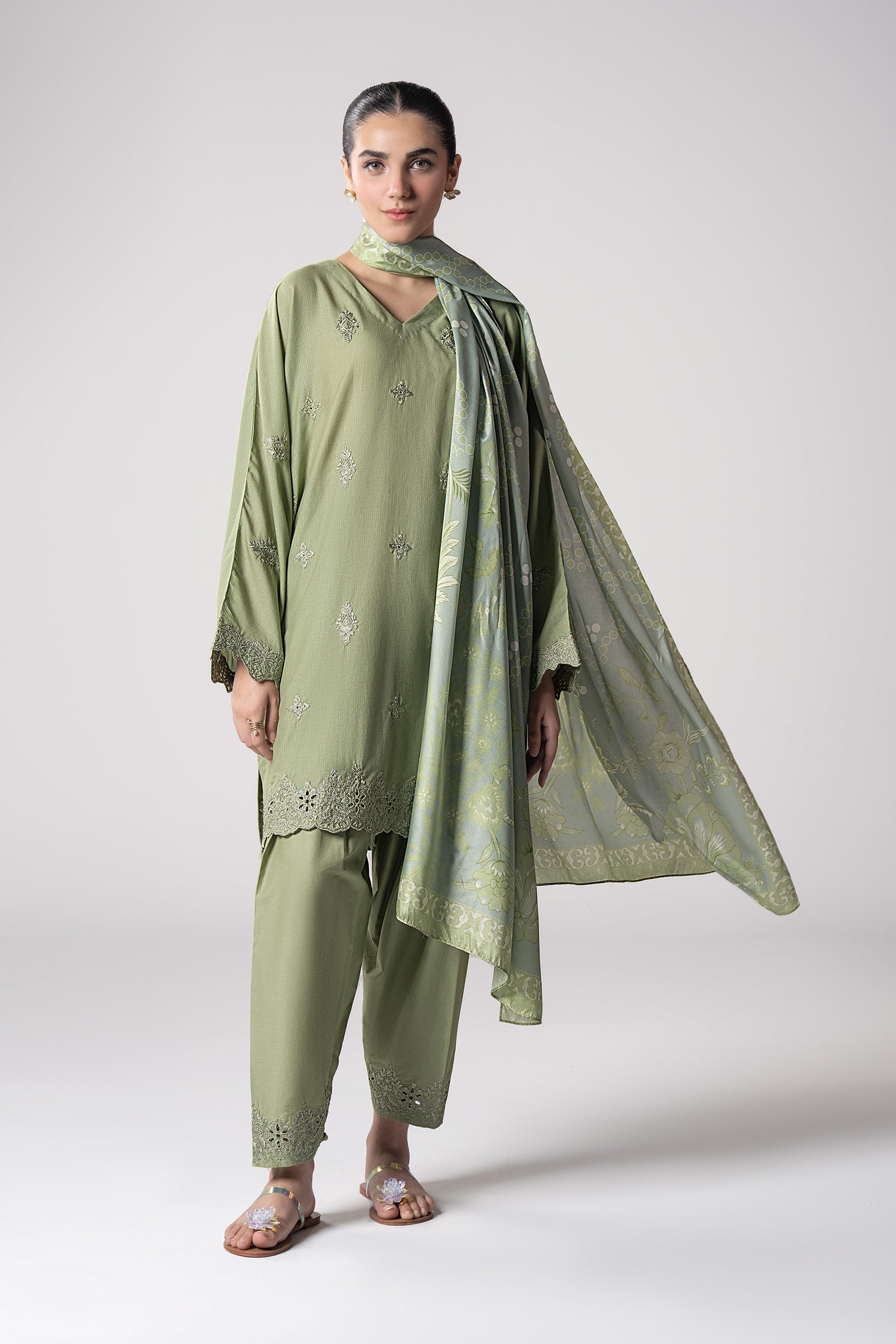 Maria B | Basics RTW | 3 Pc Embroidered Lurex Stripe Suit | MB-CS25-143 by Maria B - Designer Dress - Type: Ladies Clothes - Available at Libayah - 100% Original