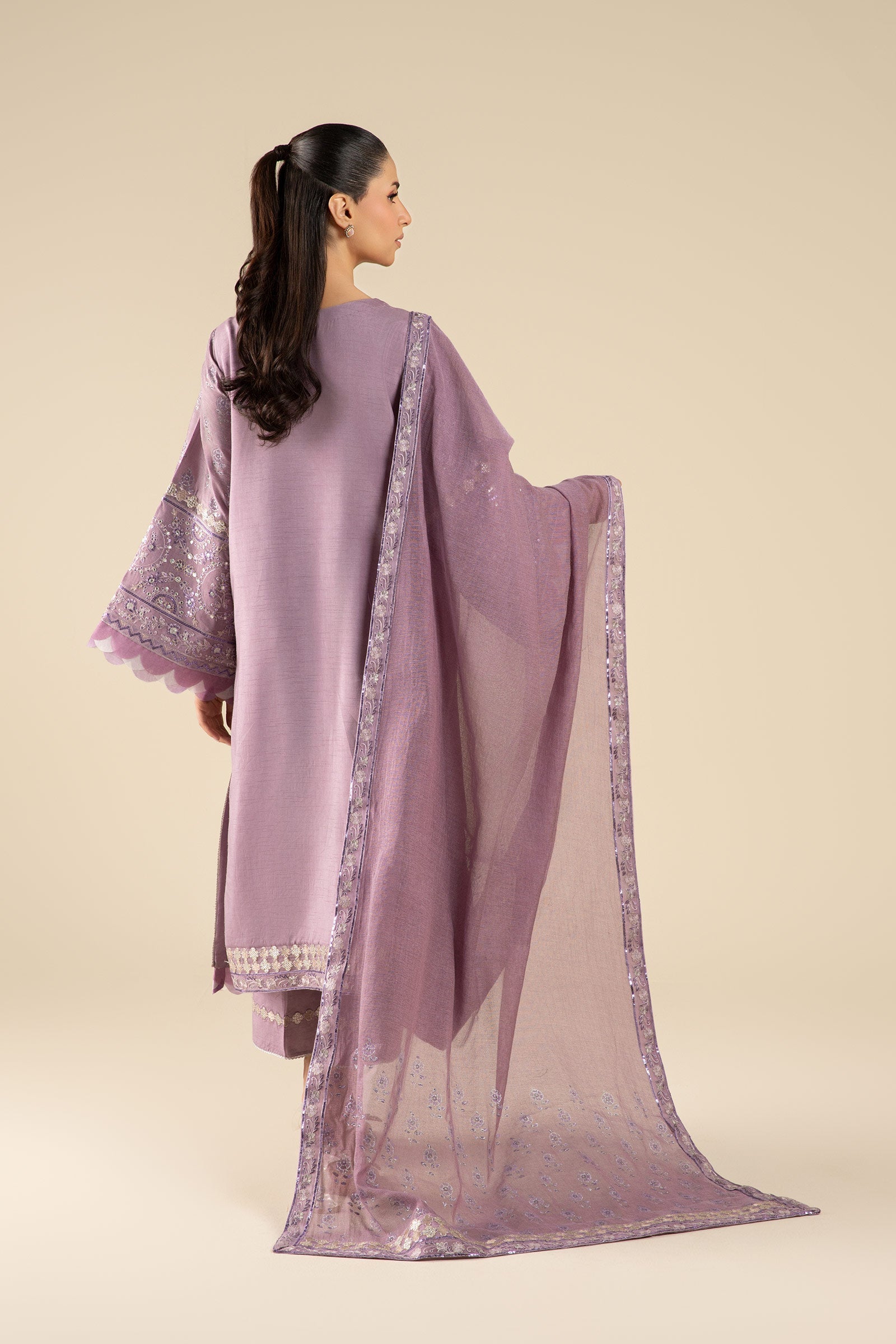 Maria B | Basics RTW | 3 Pc Embroidered Two Tone Silk Suit | MB-FS25-17 by Maria B - Designer Dress - Type: Ladies Clothes - Available at Libayah - 100% Original