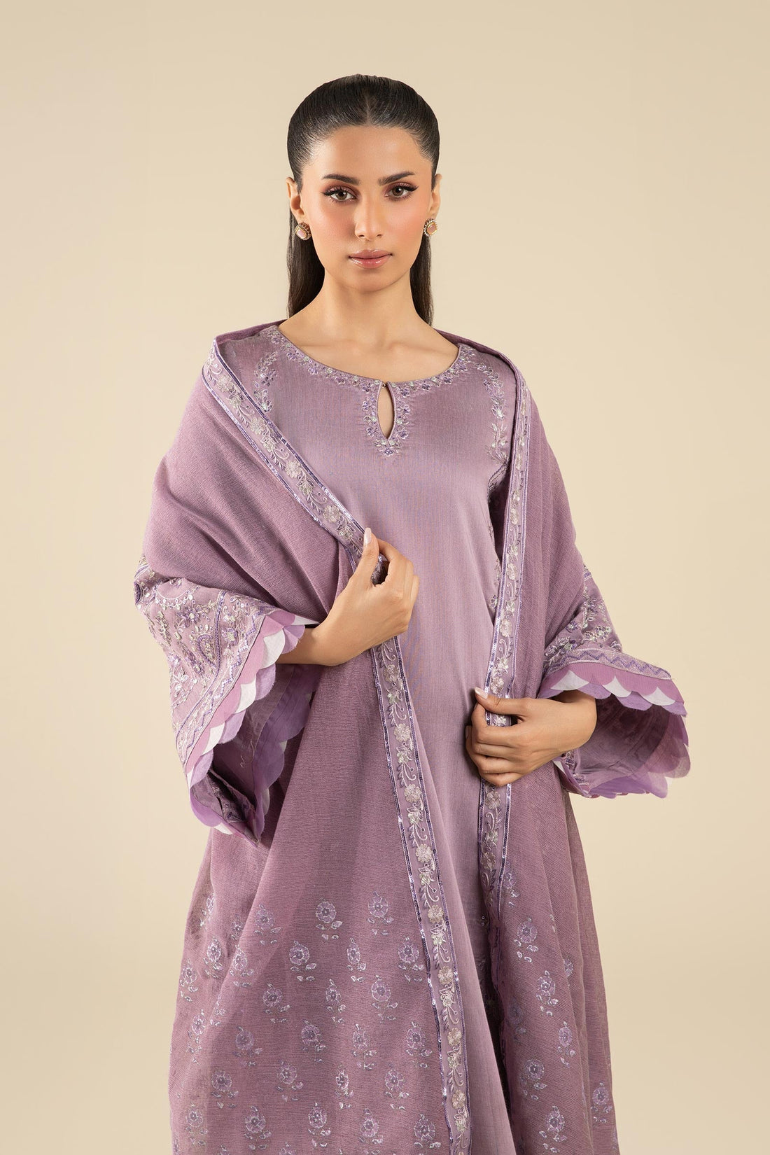 Maria B | Basics RTW | 3 Pc Embroidered Two Tone Silk Suit | MB-FS25-17 by Maria B - Designer Dress - Type: Ladies Clothes - Available at Libayah - 100% Original