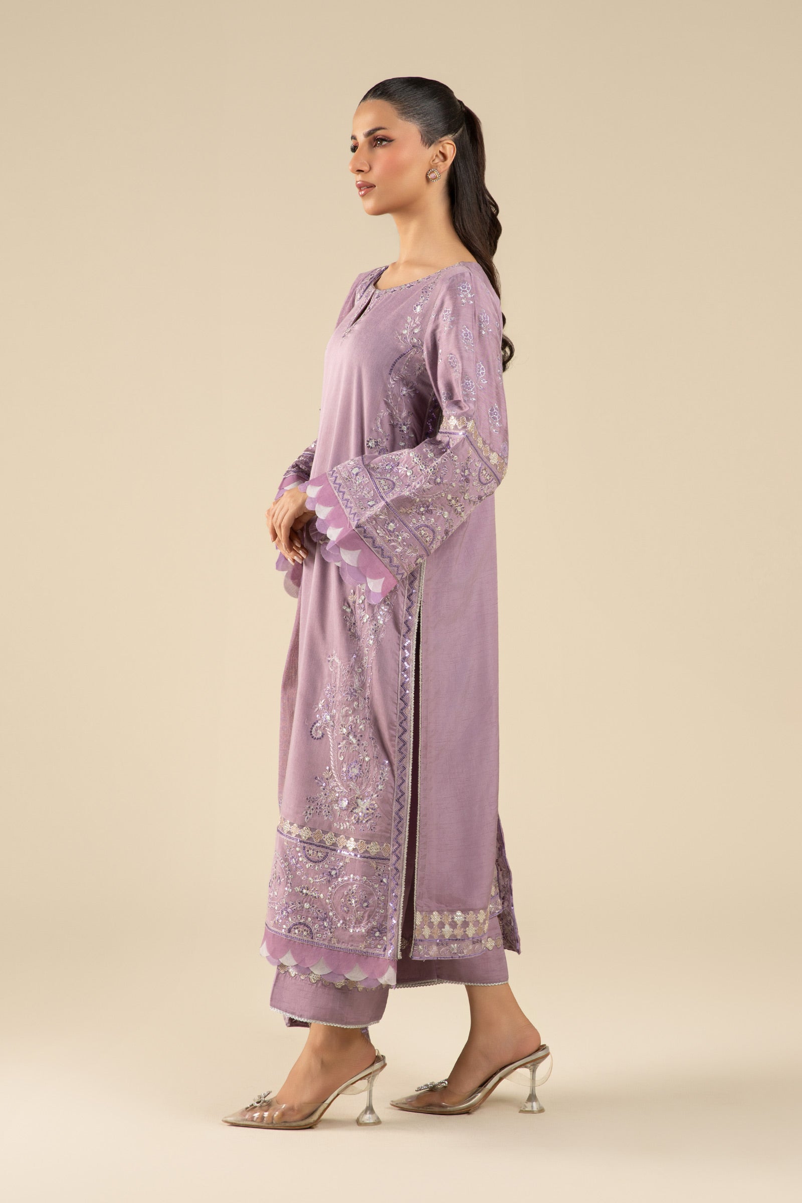 Maria B | Basics RTW | 3 Pc Embroidered Two Tone Silk Suit | MB-FS25-17 by Maria B - Designer Dress - Type: Ladies Clothes - Available at Libayah - 100% Original
