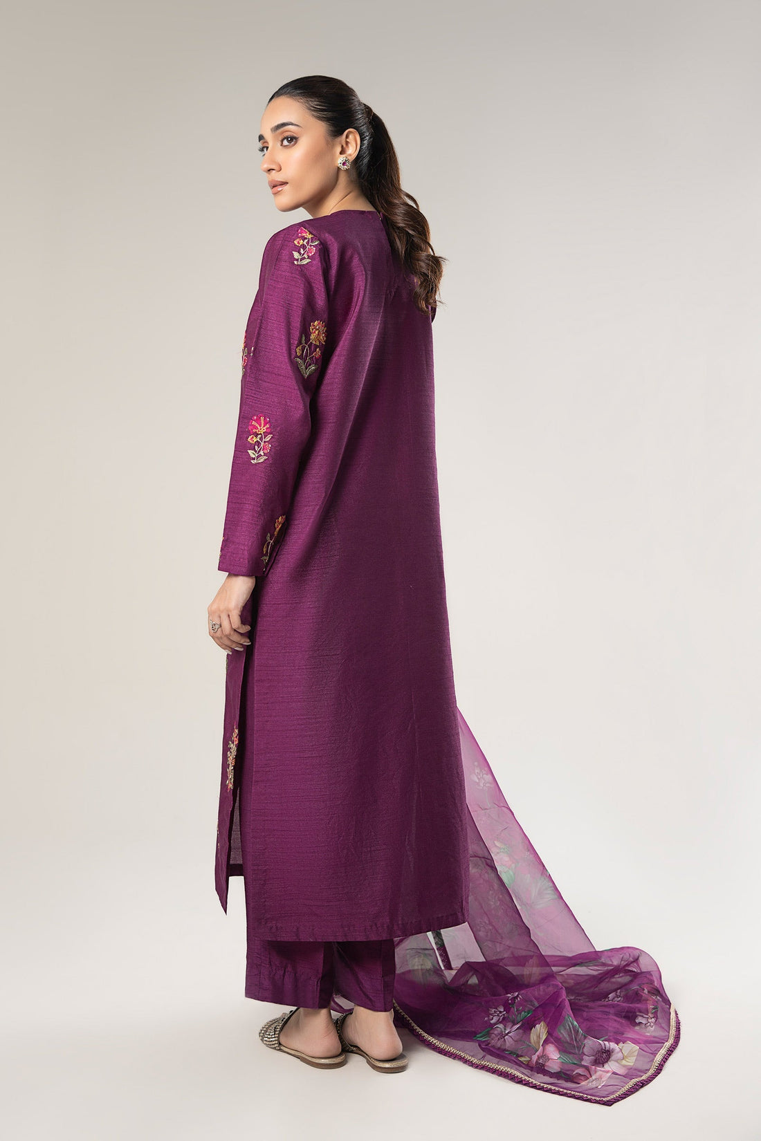 Maria B | Basics RTW | 3 Pc Embroidered Raw Silk Suit | MB-WF24-47 by Maria B - Designer Dress - Type: Ladies Clothes - Available at Libayah - 100% Original