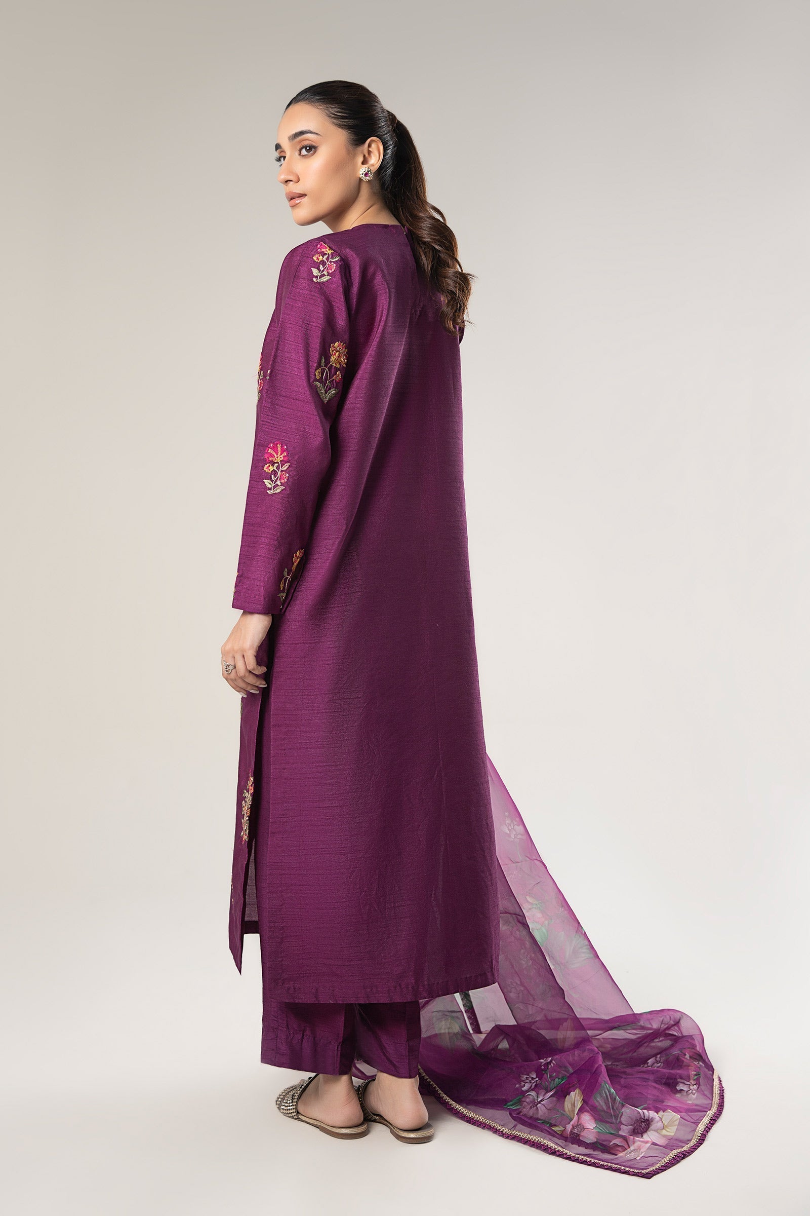 Maria B | Basics RTW | 3 Pc Embroidered Raw Silk Suit | MB-WF24-47 by Maria B - Designer Dress - Type: Ladies Clothes - Available at Libayah - 100% Original