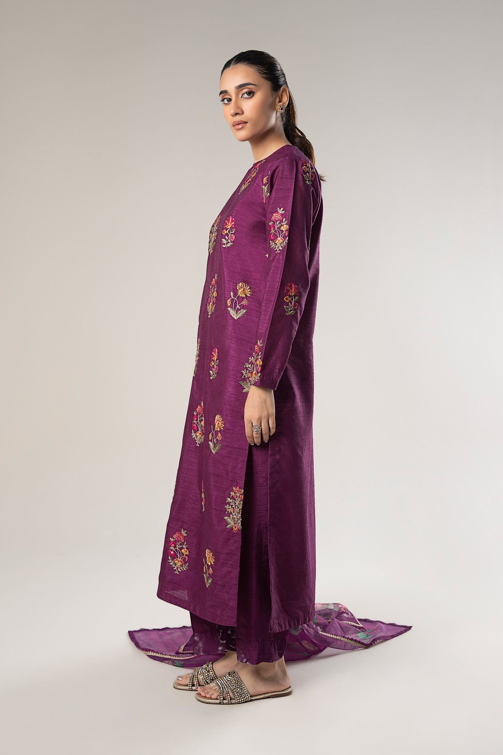 Maria B | Basics RTW | 3 Pc Embroidered Raw Silk Suit | MB-WF24-47 by Maria B - Designer Dress - Type: Ladies Clothes - Available at Libayah - 100% Original
