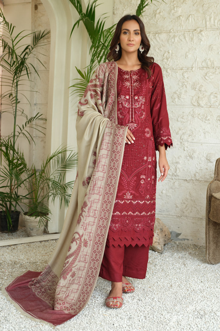 Marjjan | Aangan Embroidered Viscose |  MDS-69 (MEHROON) by Marjjan - Designer Dress - Type: Ladies Clothes - Available at Libayah - 100% Original