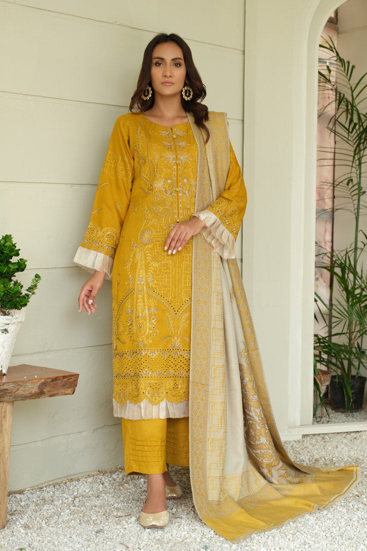 Marjjan | Aangan Embroidered Viscose |  MDS-69 (MUSTARD) by Marjjan - Designer Dress - Type: Ladies Clothes - Available at Libayah - 100% Original