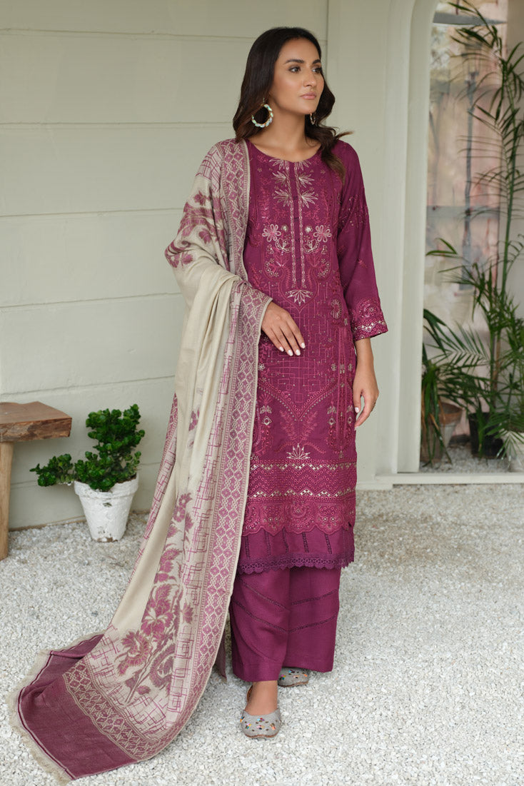 Marjjan | Aangan Embroidered Viscose |  MDS-69 (PLUM) by Marjjan - Designer Dress - Type: Ladies Clothes - Available at Libayah - 100% Original