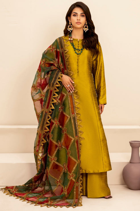 Mohagni | Ishq Aatish Formals | MGS-11 3Pcs Raw Silk by Mohagni - Designer Dress - Type: Ladies Clothes - Available at Libayah - 100% Original