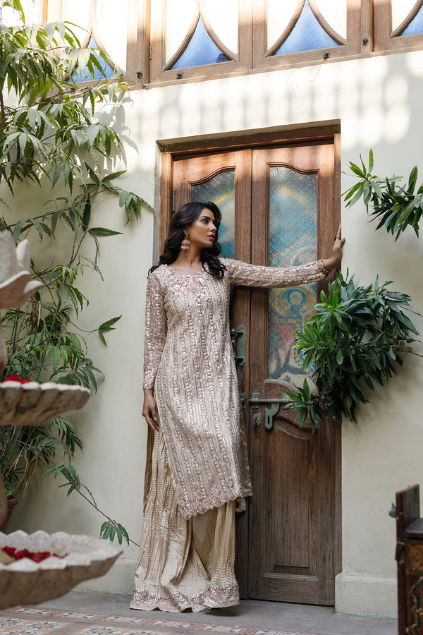 Wahajmkhan | Bahar Begum Formals | IVORY ROSE GOLD GOTTA JORA by Wahaj M.Khan - Designer Dress - Type: Ladies Clothes - Available at Libayah - 100% Original