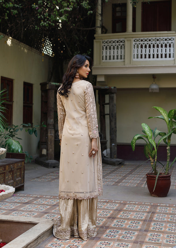 Wahajmkhan | Bahar Begum Formals | IVORY ROSE GOLD GOTTA JORA by Wahaj M.Khan - Designer Dress - Type: Ladies Clothes - Available at Libayah - 100% Original