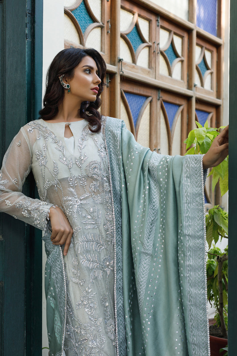 Wahajmkhan | Bahar Begum Formals | SILVER MINT BAHAR JORA by Wahaj M.Khan - Designer Dress - Type: Ladies Clothes - Available at Libayah - 100% Original