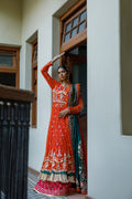 Wahajmkhan | Bahar Begum Formals | BURNT & EMERALD SHAWL ANARKALI by Wahaj M.Khan - Designer Dress - Type: Ladies Clothes - Available at Libayah - 100% Original