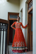 Wahajmkhan | Bahar Begum Formals | BURNT & EMERALD SHAWL ANARKALI by Wahaj M.Khan - Designer Dress - Type: Ladies Clothes - Available at Libayah - 100% Original