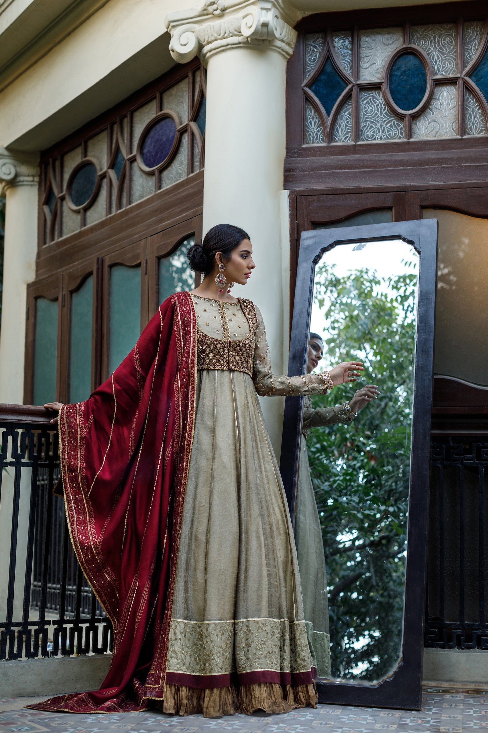 Wahajmkhan | Bahar Begum Formals | IVORY & MAROON BEGUM PESHWAS by Wahaj M.Khan - Designer Dress - Type: Ladies Clothes - Available at Libayah - 100% Original