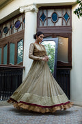 Wahajmkhan | Bahar Begum Formals | IVORY & MAROON BEGUM PESHWAS by Wahaj M.Khan - Designer Dress - Type: Ladies Clothes - Available at Libayah - 100% Original