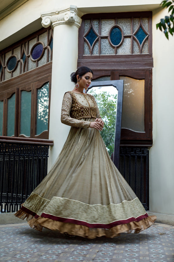 Wahajmkhan | Bahar Begum Formals | IVORY & MAROON BEGUM PESHWAS by Wahaj M.Khan - Designer Dress - Type: Ladies Clothes - Available at Libayah - 100% Original