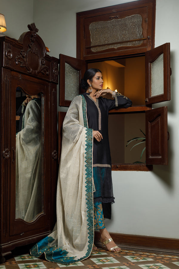 Wahajmkhan | Bahar Begum Formals | BLACK TURQUOISE BEGUM JORA by Wahaj M.Khan - Designer Dress - Type: Ladies Clothes - Available at Libayah - 100% Original