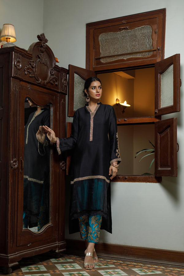 Wahajmkhan | Bahar Begum Formals | BLACK TURQUOISE BEGUM JORA by Wahaj M.Khan - Designer Dress - Type: Ladies Clothes - Available at Libayah - 100% Original