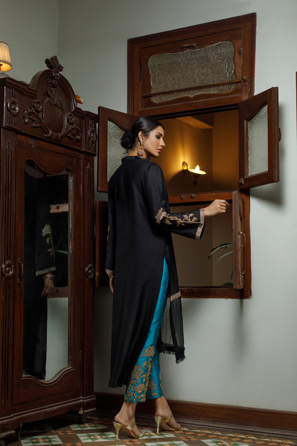 Wahajmkhan | Bahar Begum Formals | BLACK TURQUOISE BEGUM JORA by Wahaj M.Khan - Designer Dress - Type: Ladies Clothes - Available at Libayah - 100% Original