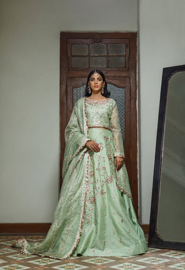 Wahajmkhan | Bahar Begum Formals | MINT BAHAR LEHNGA by Wahaj M.Khan - Designer Dress - Type: Ladies Clothes - Available at Libayah - 100% Original