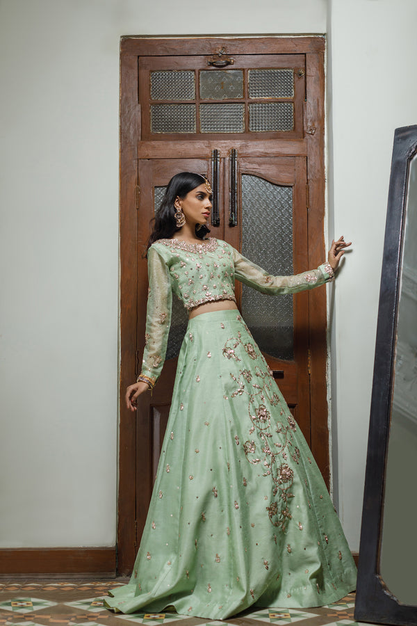 Wahajmkhan | Bahar Begum Formals | MINT BAHAR LEHNGA by Wahaj M.Khan - Designer Dress - Type: Ladies Clothes - Available at Libayah - 100% Original