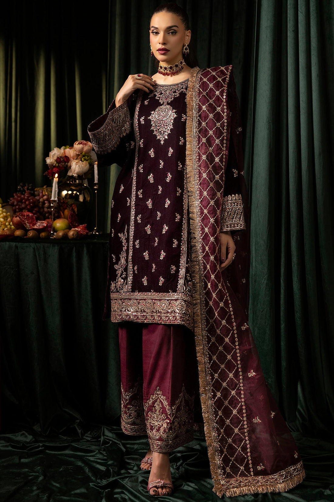 Motifz | Velvet Formals | 5095-MAZNEEN by Motifz - Designer Dress - Type: Ladies Clothes - Available at Libayah - 100% Original