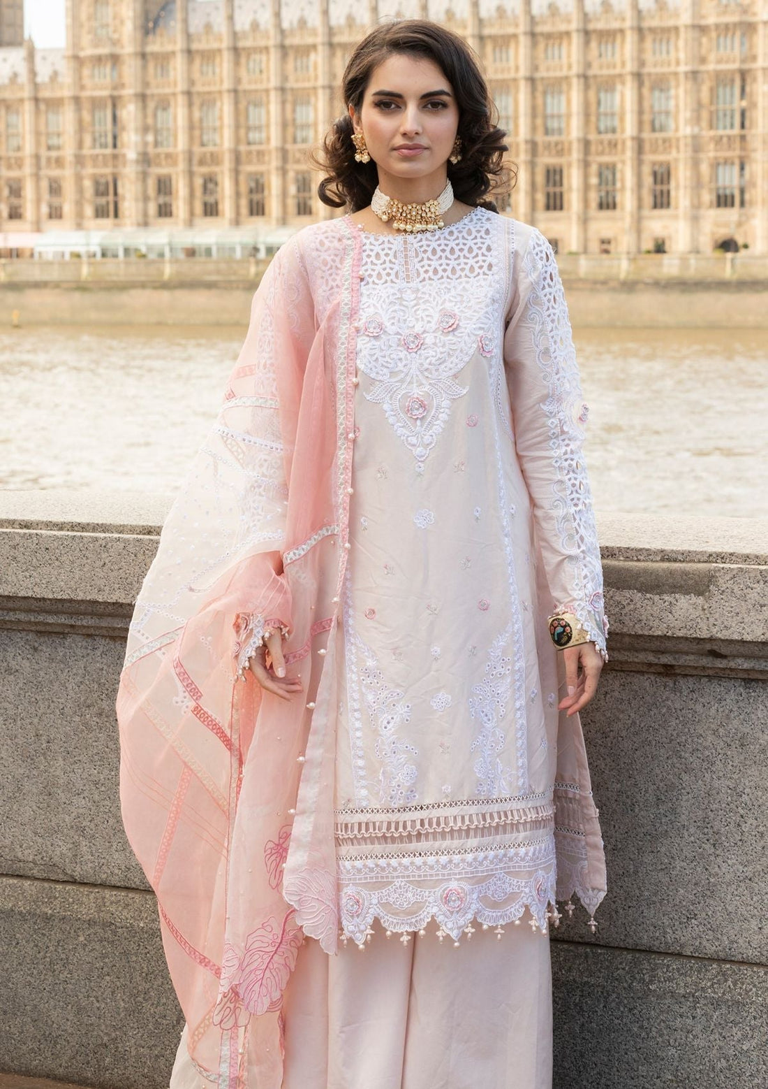 Meem | Luxury Eid Lawn 24 | MD-02 LIGHT PINK by Meem - Designer Dress - Type: Ladies Clothes - Available at Libayah - 100% Original