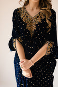 Sammy K | Velvet Festive Edit | Navy Blue Caftan by Sammy K - Designer Dress - Type: Ladies Clothes - Available at Libayah - 100% Original