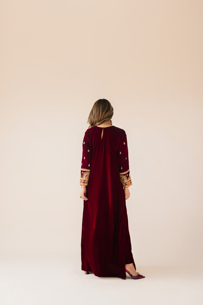 Sammy K | Velvet Festive Edit | Maroon Maxi velvet Outfit by Sammy K - Designer Dress - Type: Ladies Clothes - Available at Libayah - 100% Original