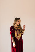 Sammy K | Velvet Festive Edit | Maroon Maxi velvet Outfit by Sammy K - Designer Dress - Type: Ladies Clothes - Available at Libayah - 100% Original