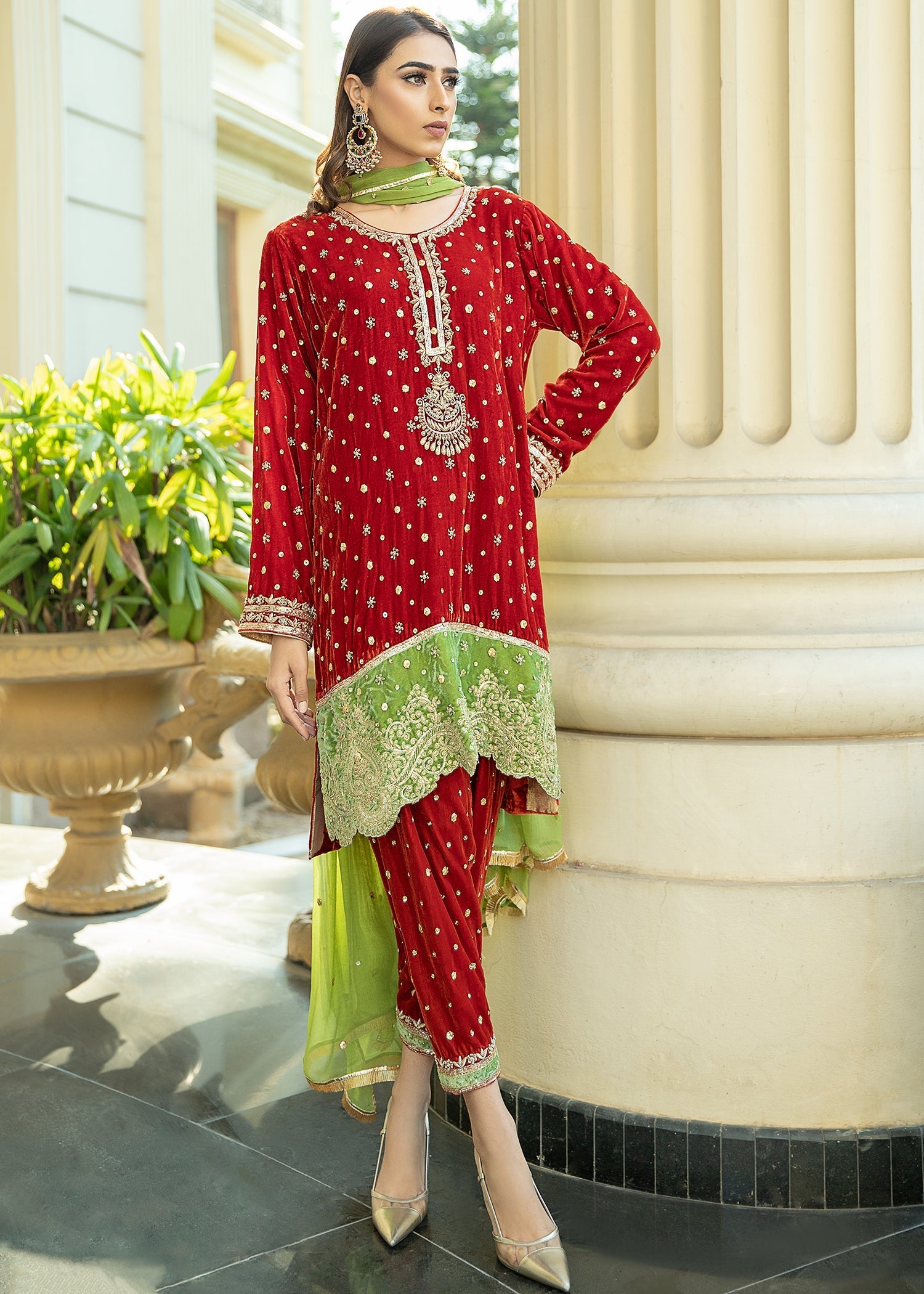 Purple Haze | Velvet Formals |  Orange Velvet Gotapatti by Purple Haze - Designer Dress - Type: Ladies Clothes - Available at Libayah - 100% Original