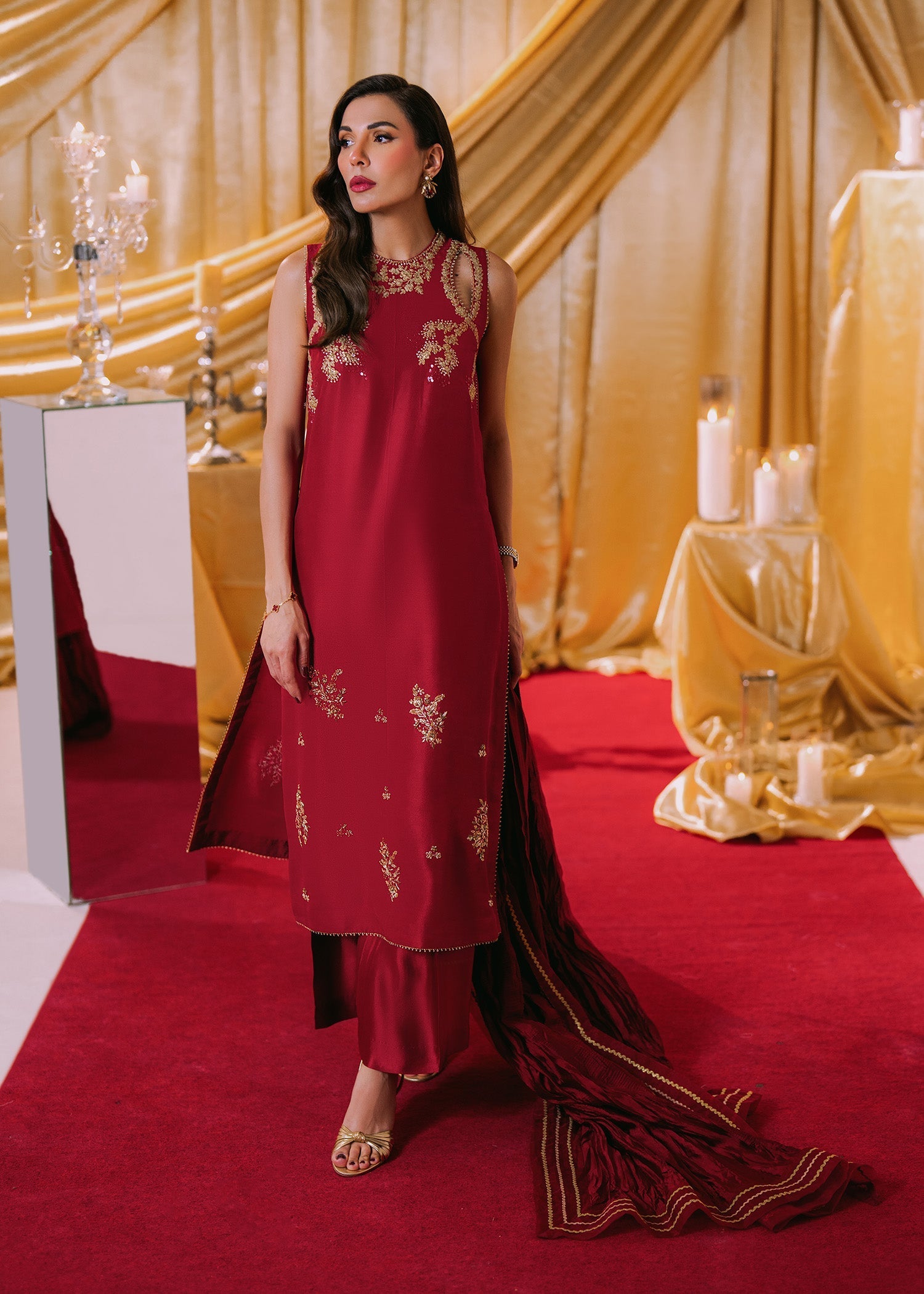 Umsha | Makhmal Winter Faves 24 |  Lipstick Red by Umsha - Designer Dress - Type: Ladies Clothes - Available at Libayah - 100% Original