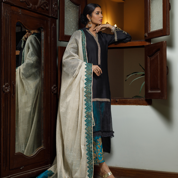 Wahajmkhan | Bahar Begum Formals | BLACK TURQUOISE BEGUM JORA by Wahaj M.Khan - Designer Dress - Type: Ladies Clothes - Available at Libayah - 100% Original