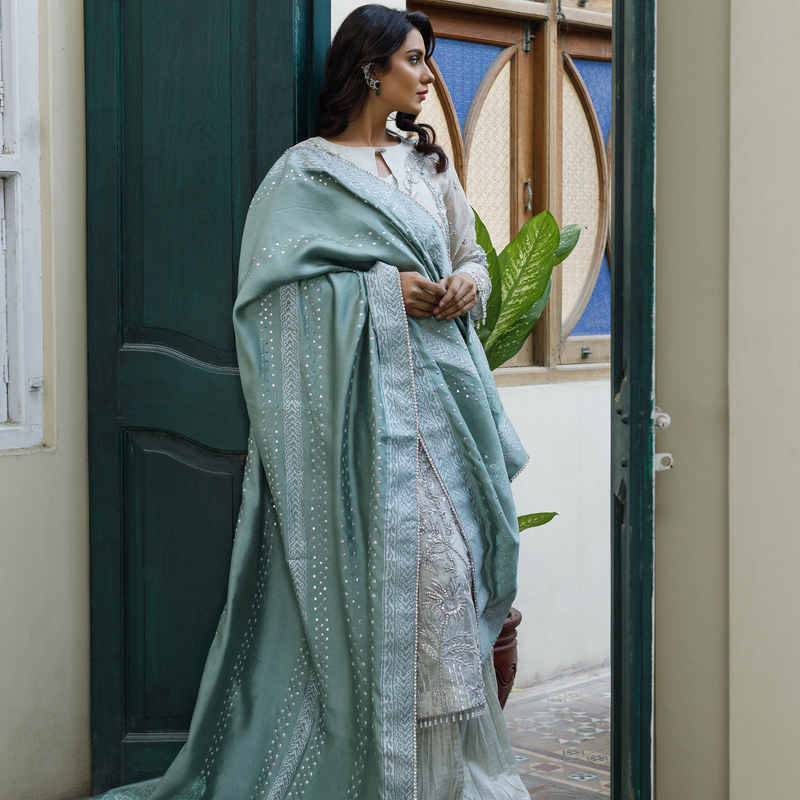 Wahajmkhan | Bahar Begum Formals | SILVER MINT BAHAR JORA by Wahaj M.Khan - Designer Dress - Type: Ladies Clothes - Available at Libayah - 100% Original