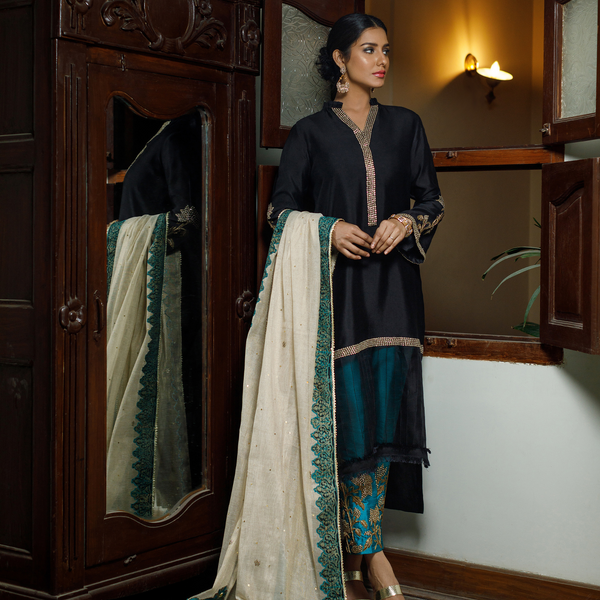 Wahajmkhan | Bahar Begum Formals | BLACK TURQUOISE BEGUM JORA by Wahaj M.Khan - Designer Dress - Type: Ladies Clothes - Available at Libayah - 100% Original