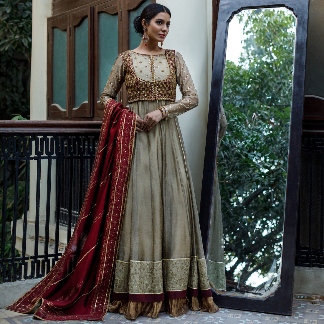 Wahajmkhan | Bahar Begum Formals | IVORY & MAROON BEGUM PESHWAS by Wahaj M.Khan - Designer Dress - Type: Ladies Clothes - Available at Libayah - 100% Original