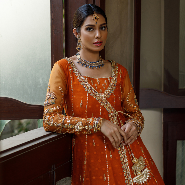 Wahajmkhan | Bahar Begum Formals | SAPPHIRE BURNT ANGARKHA by Wahaj M.Khan - Designer Dress - Type: Ladies Clothes - Available at Libayah - 100% Original